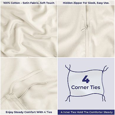 American Soft Linen Luxury Cotton Sateen Weave Duvet Cover Set with Shams