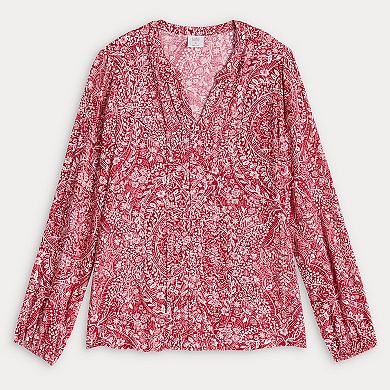 Women's Croft & Barrow® Split Neck Pintuck Blouse