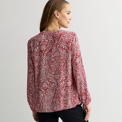 Women's Croft & Barrow® Split Neck Pintuck Blouse