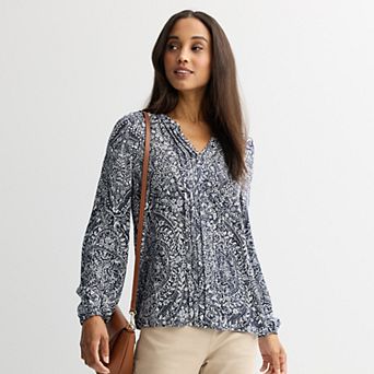 Women's Croft & Barrow® Split Neck Pintuck Blouse