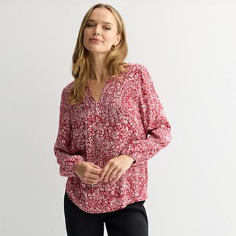 Women's Croft & Barrow® Split Neck Pintuck Blouse