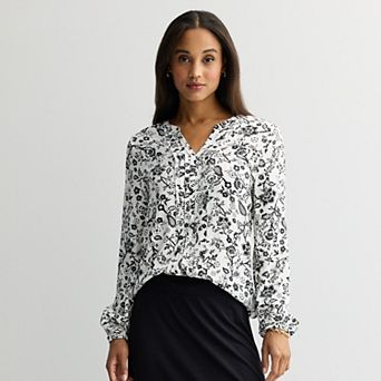 Women's Croft & Barrow® Split Neck Pintuck Blouse
