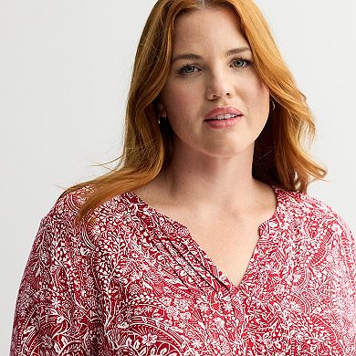 Plus Size Croft & Barrow® Split Neck Pintuck Blouse