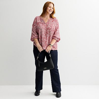 Plus Size Croft & Barrow® Split Neck Pintuck Blouse