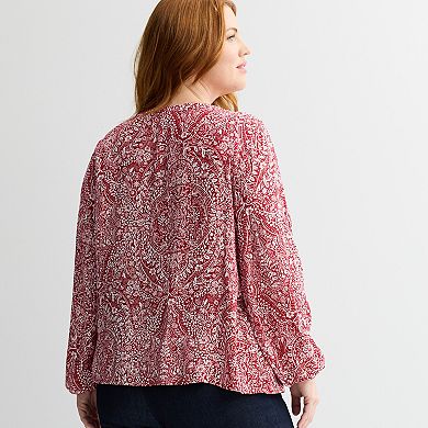 Plus Size Croft & Barrow® Split Neck Pintuck Blouse