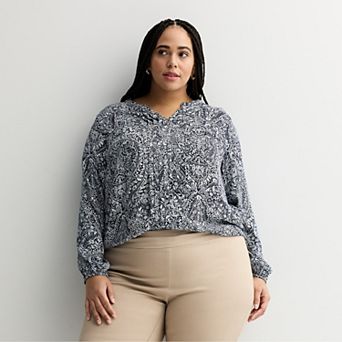 Plus Size Croft & Barrow® Split Neck Pintuck Blouse