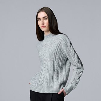 Women's Simply Vera Vera Wang Braided Front Mock Neck Sweater