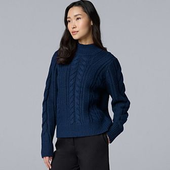 Women's Simply Vera Vera Wang Braided Front Mock Neck Sweater
