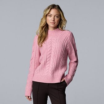 Women's Simply Vera Vera Wang Braided Front Mock Neck Sweater