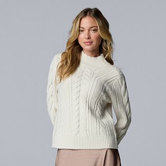 Women's Simply Vera Vera Wang Braided Front Mock Neck Sweater