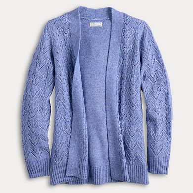 Petite Croft & Barrow® Cozy Pointelle Open-Front Cardigan