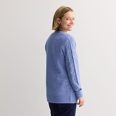 Petite Croft & Barrow® Cozy Pointelle Open-Front Cardigan