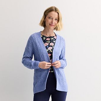Petite Croft & Barrow® Cozy Pointelle Open-Front Cardigan