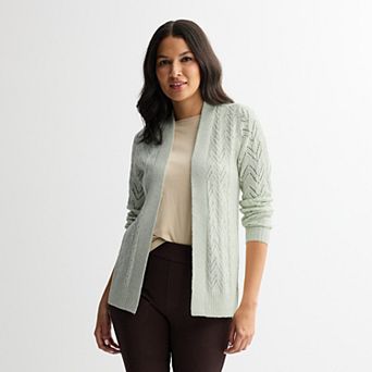 Petite Croft & Barrow® Cozy Pointelle Open-Front Cardigan