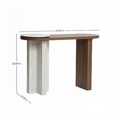 LuxenHome Travertine-Style MDF Wood Oval Console Table