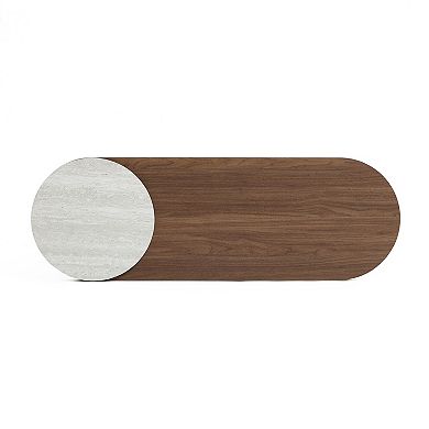 LuxenHome Travertine-Style MDF Wood Oval Console Table