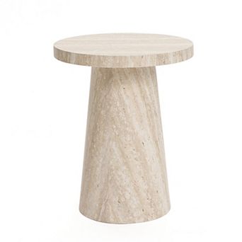 LuxenHome Stone Pattern Manufactured Wood 19.7-Inch Tall Round End and Side Table