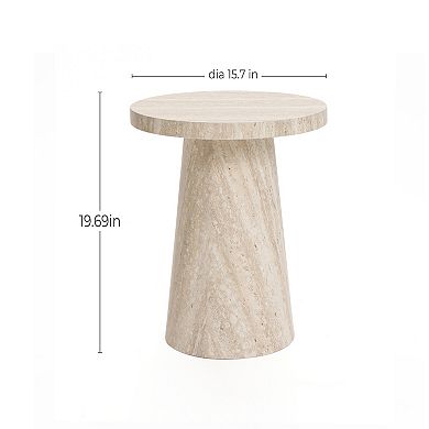 LuxenHome Stone Pattern Manufactured Wood 19.7-Inch Tall Round End and Side Table