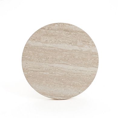 LuxenHome Stone Pattern Manufactured Wood 19.7-Inch Tall Round End and Side Table