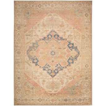 Nourison Vintage Washables Floral Bordered Non-Slip Indoor Area Rug