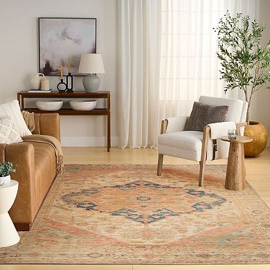 Nourison Vintage Washables Floral Bordered Non-Slip Indoor Area Rug
