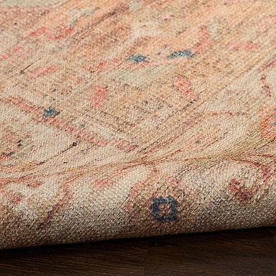 Nourison Vintage Washables Floral Bordered Non-Slip Indoor Area Rug