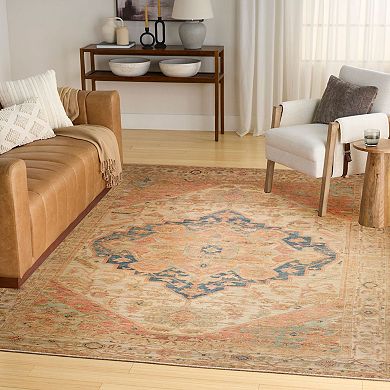 Nourison Vintage Washables Floral Bordered Non-Slip Indoor Area Rug