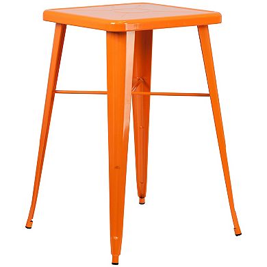 23.75'' Square Metal Indoor-Outdoor Bar Table Set with 2 Stools with Backs