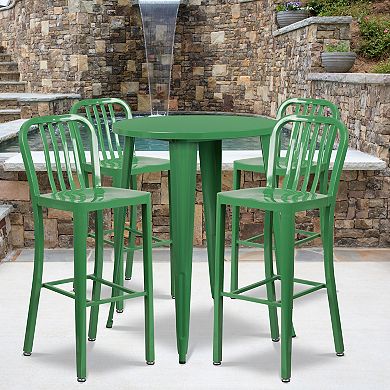 Flash Furniture 30'' Round Metal Indoor-Outdoor Bar Table Set with 4 Vertical Slat Back Stools