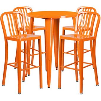 Flash Furniture 30'' Round Metal Indoor-Outdoor Bar Table Set with 4 Vertical Slat Back Stools