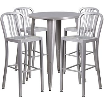 Flash Furniture 30'' Round Metal Indoor-Outdoor Bar Table Set with 4 Vertical Slat Back Stools