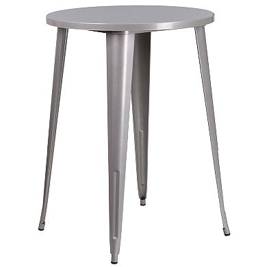 30'' Round Metal Indoor-Outdoor Bar Table Set with 4 Square Seat Backless Stools