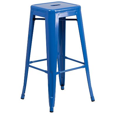 30'' Round Metal Indoor-Outdoor Bar Table Set with 4 Square Seat Backless Stools