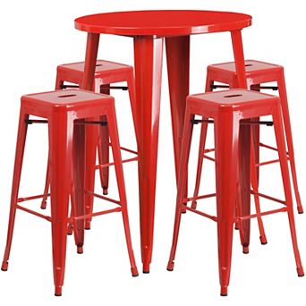 Flash Furniture 30'' Round Metal Indoor-Outdoor Bar Table Set with 4 Square Seat Backless Stools