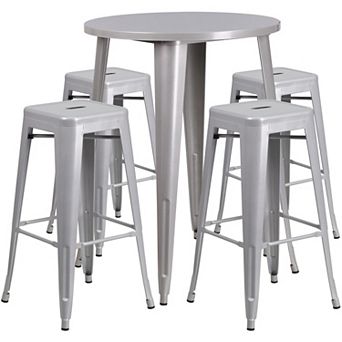 Flash Furniture 30'' Round Metal Indoor-Outdoor Bar Table Set with 4 Square Seat Backless Stools
