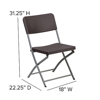 Flash Furniture 2 Pack Brown Rattan Plastic Folding Chair with Gray Frame - Event Chair