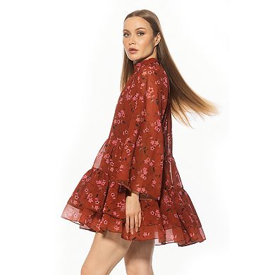 Women's ALEXIA ADMOR Mockneck Long Sleeve Ruffle Mini Shift Dress