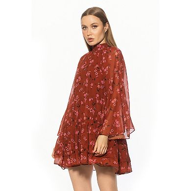 Women's ALEXIA ADMOR Mockneck Long Sleeve Ruffle Mini Shift Dress