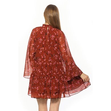 Women's ALEXIA ADMOR Mockneck Long Sleeve Ruffle Mini Shift Dress