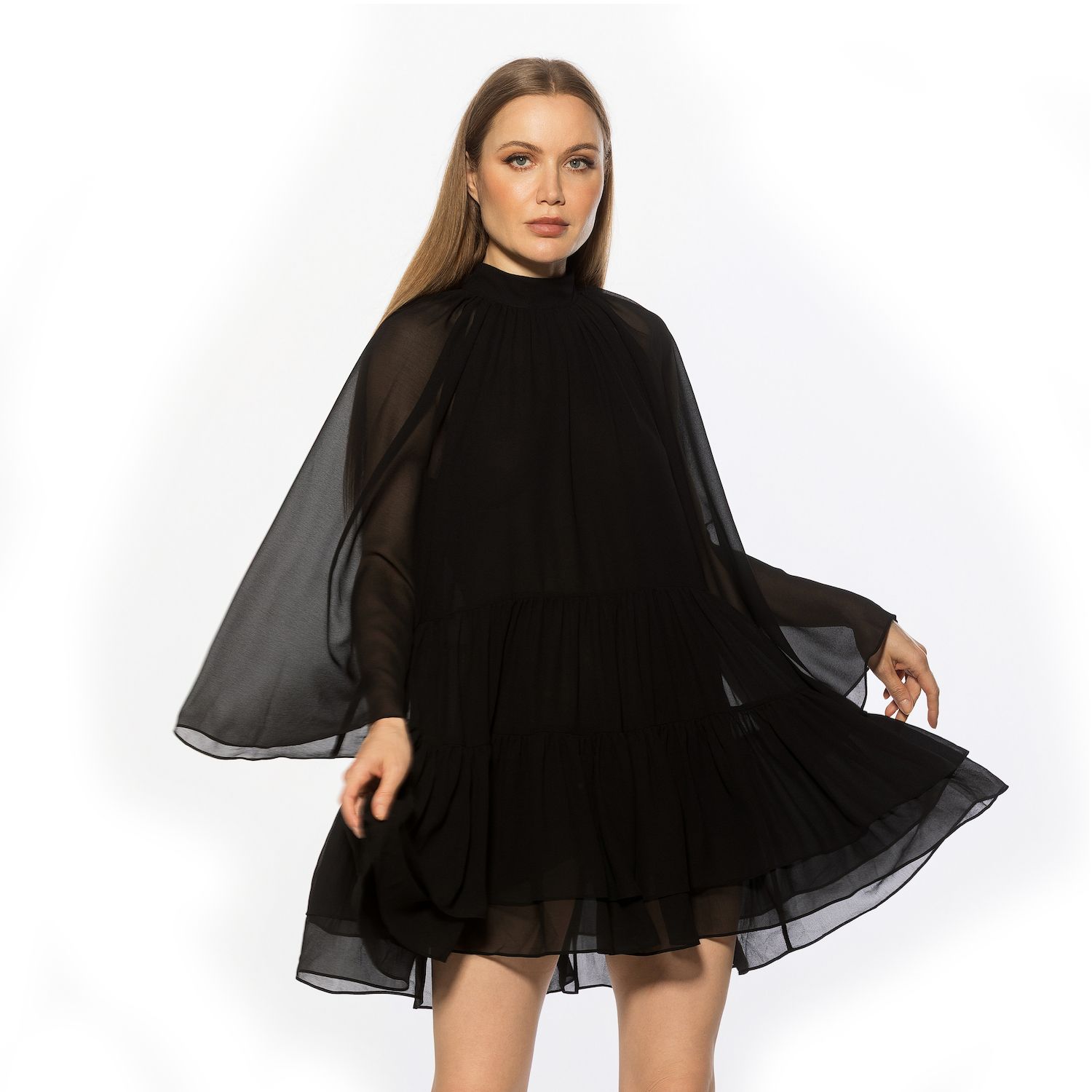 Женское платье Alexia Admor Mockneck Long Sleeve Ruffle Mini Shift, цвет: Коричневый с принтом