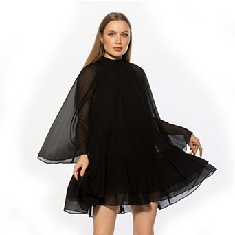 Women's ALEXIA ADMOR Mockneck Long Sleeve Ruffle Mini Shift Dress