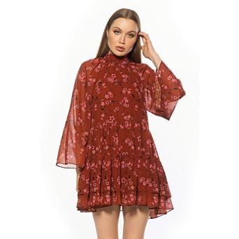 Women's ALEXIA ADMOR Mockneck Long Sleeve Ruffle Mini Shift Dress