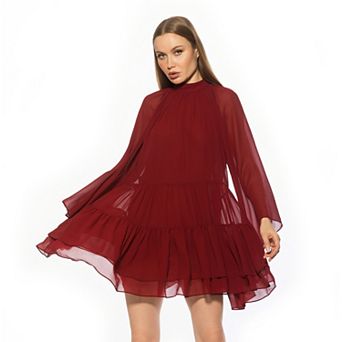 Women's ALEXIA ADMOR Mockneck Long Sleeve Ruffle Mini Shift Dress
