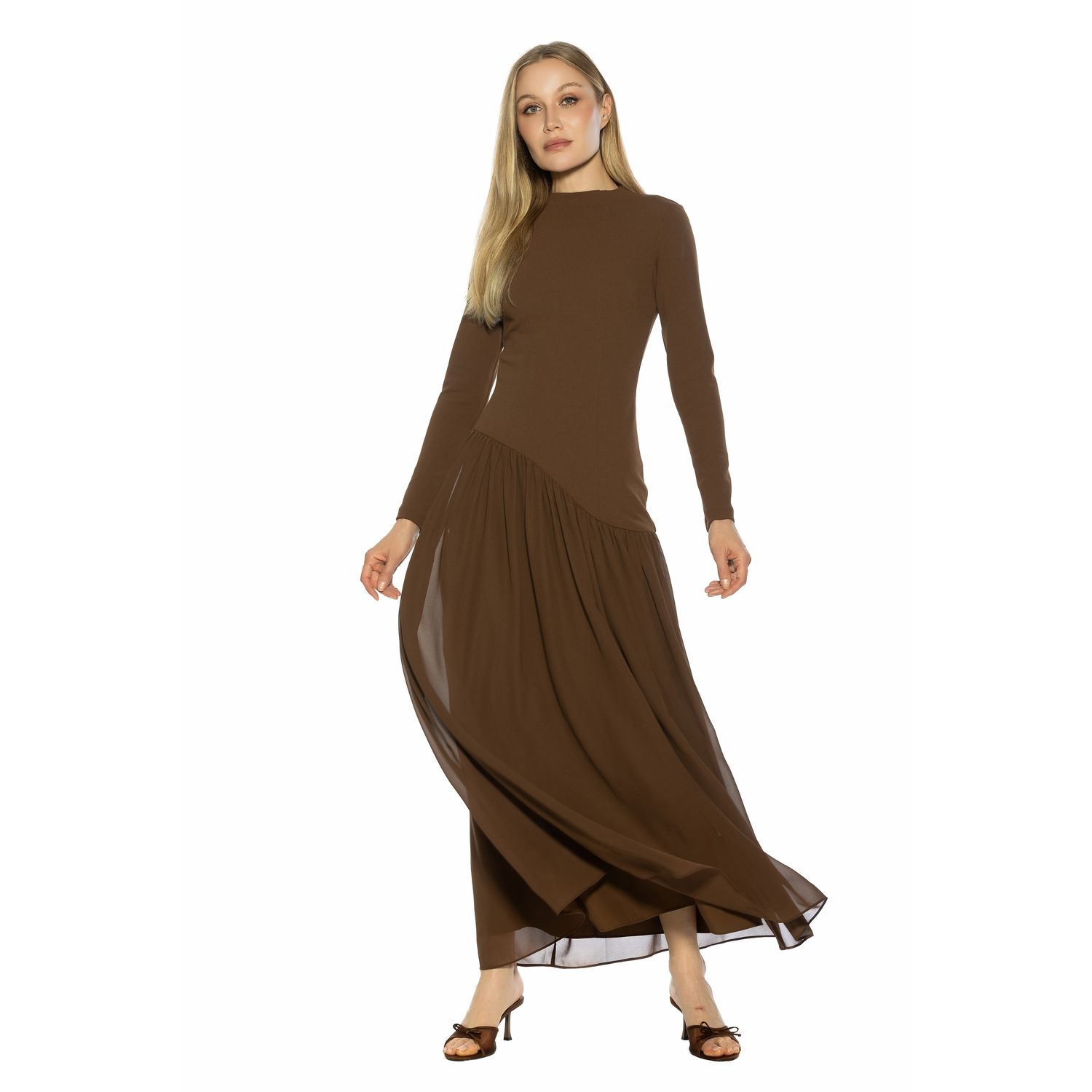 Женское платье Alexia Admor Dakota Dramatic Long Sleeve Maxi Gown, цвет: Коричневый — фото 2
