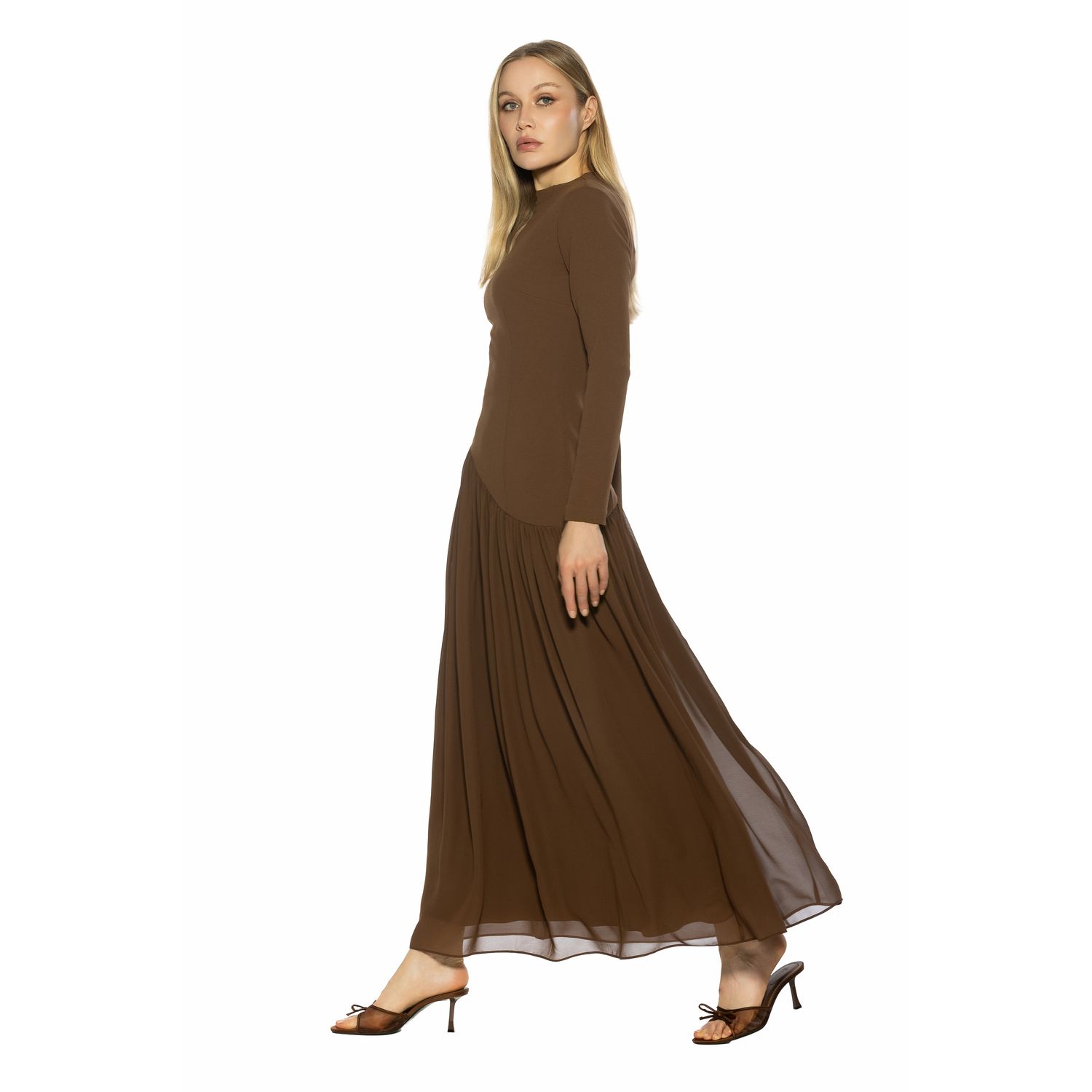 Женское платье Alexia Admor Dakota Dramatic Long Sleeve Maxi Gown, цвет: Коричневый — фото 3