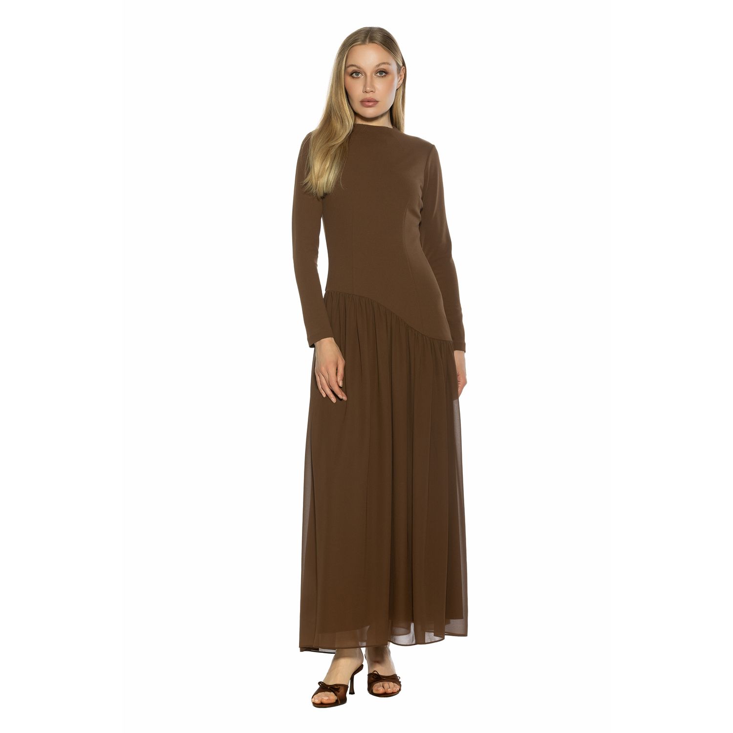 Женское платье Alexia Admor Dakota Dramatic Long Sleeve Maxi Gown, цвет: Коричневый