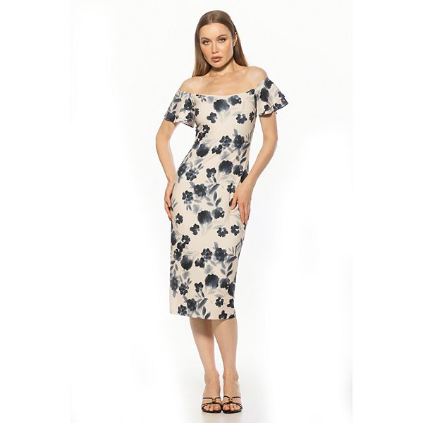 Женские платья ALEXIA Women's ALEXIA ADMOR Winston Off The Shoulder Flutter Sleeve Sheath Dress — фото 1
