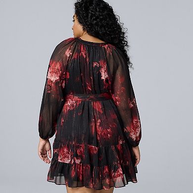 Plus Size Simply Vera Vera Wang Lurex Belted Short Dress