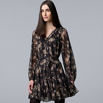 Petite Simply Vera Vera Wang Lurex Belted Short Dress