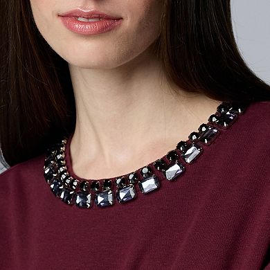 Petite Simply Vera Vera Wang Jeweled Neck Sweatshirt